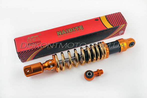 Амортизатор универсальный (с переходником) 350mm, тюнинговый NDT (оранжево-золотой)