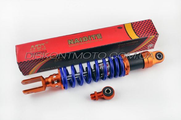 Амортизатор универсальный (с переходником) 350mm, тюнинговый (оранжево-синий) NDT