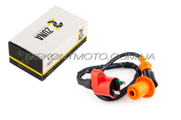 Катушка зажигания 4T GY6 50/125/150 ,Honda DIO (оранжевая ,тюнинг, +насвечник) (ZUNA) EVO